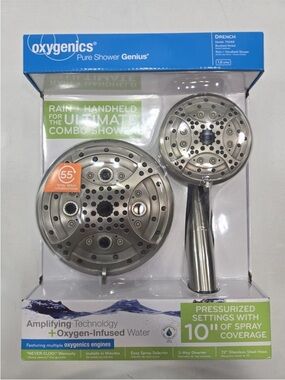 Oxygenics Drench 1.8 GPM Brushed Nickel 6 & 4 in Dual/Combo Rain Shower Head NEW